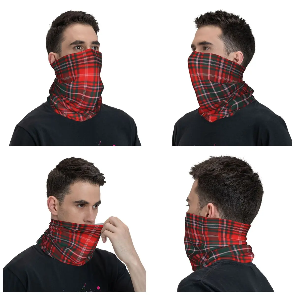 Custom Red Modern Tartan Plaid Bandana Neck Gaiter UV Protection Face Scarf Cover Women Fashion Gingham Headwear Tube Balaclava