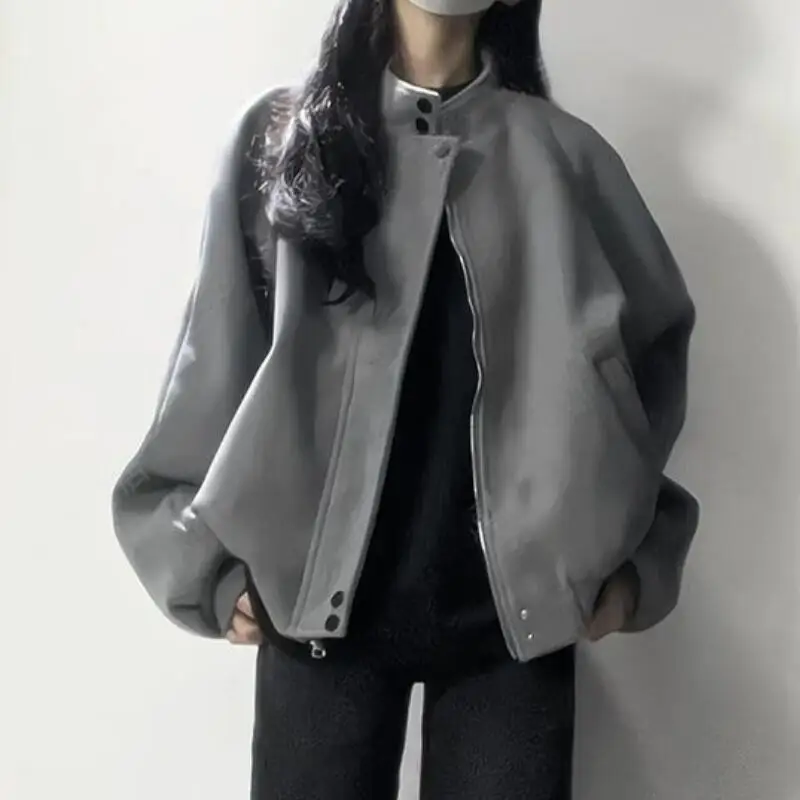Hot2026Spring Autumn New Women Simple Retro Casual Tops Light Luxury High-End Feel Versatile Western Style Stand Collarjacke