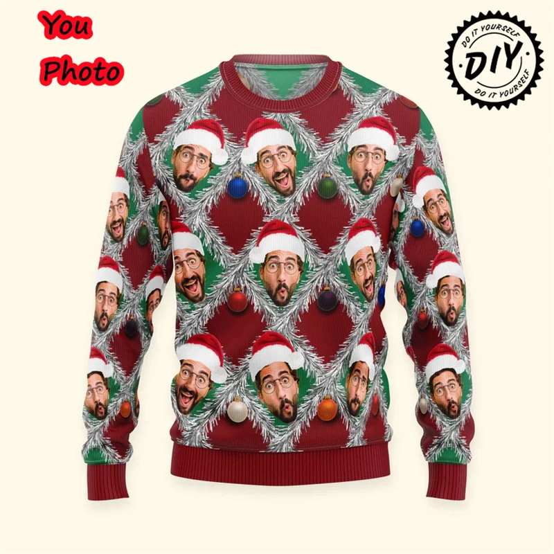 Funny Custom Profile Photo 3D Printed Ugly Christmas Sweater For Men Women Clothing Designer Pullovers  Sweatshirt Gift Tops Kid