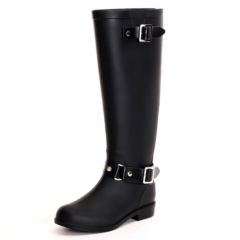 Rain Boots Women Wellies Rubber Bot Galoshes Women Gumboots with Red Zip Zipper and Warm Liner Horse Riding