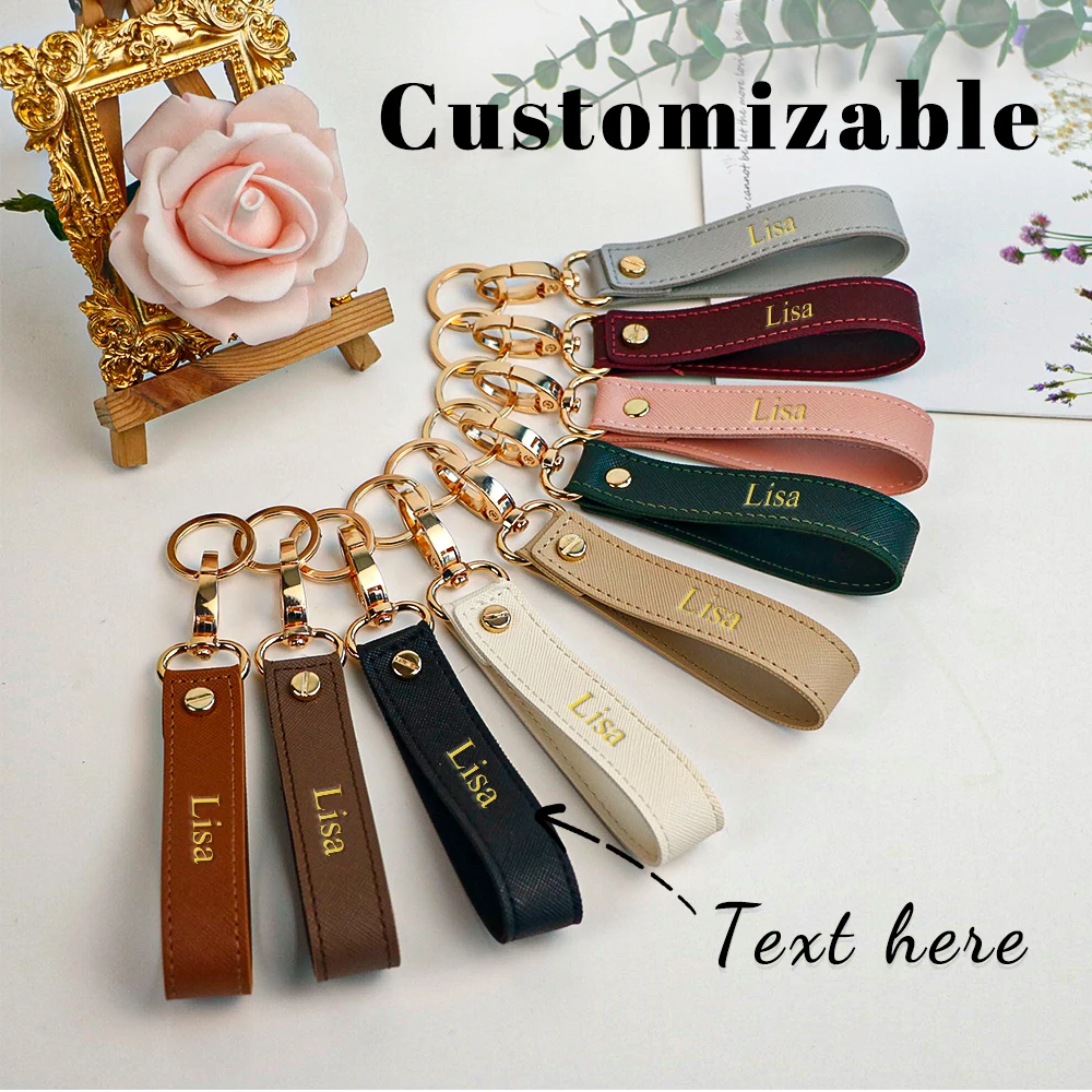 Customized Name or Letter Leather Women's Bag Lanyard as Anti-Damage Wrist Strap Keychain Bag Hanging Accessory
