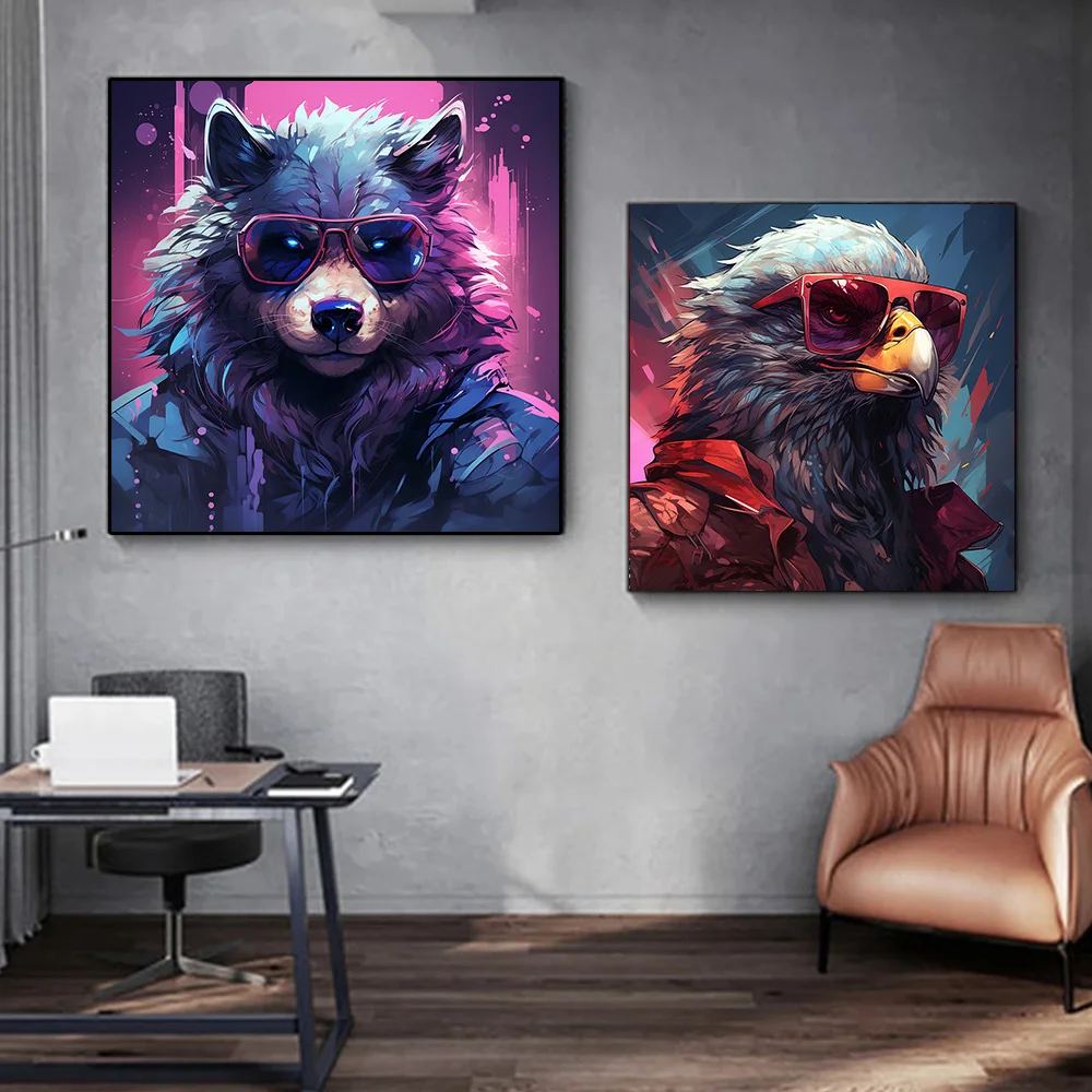 5D Cyberpunk Animal with Sunglasses Tiger Bear Eagle Leopard DIY Diamond Painting Embroidery Mosaic Cross Stitch Room Home Decor