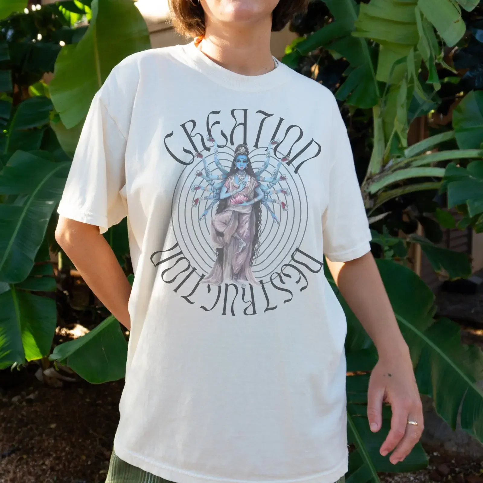 Kali Goddess T Shirt Creation amp Destruction  vintage Washed Unisex fashion Versatile streetwear Casual Slightly Comfortable