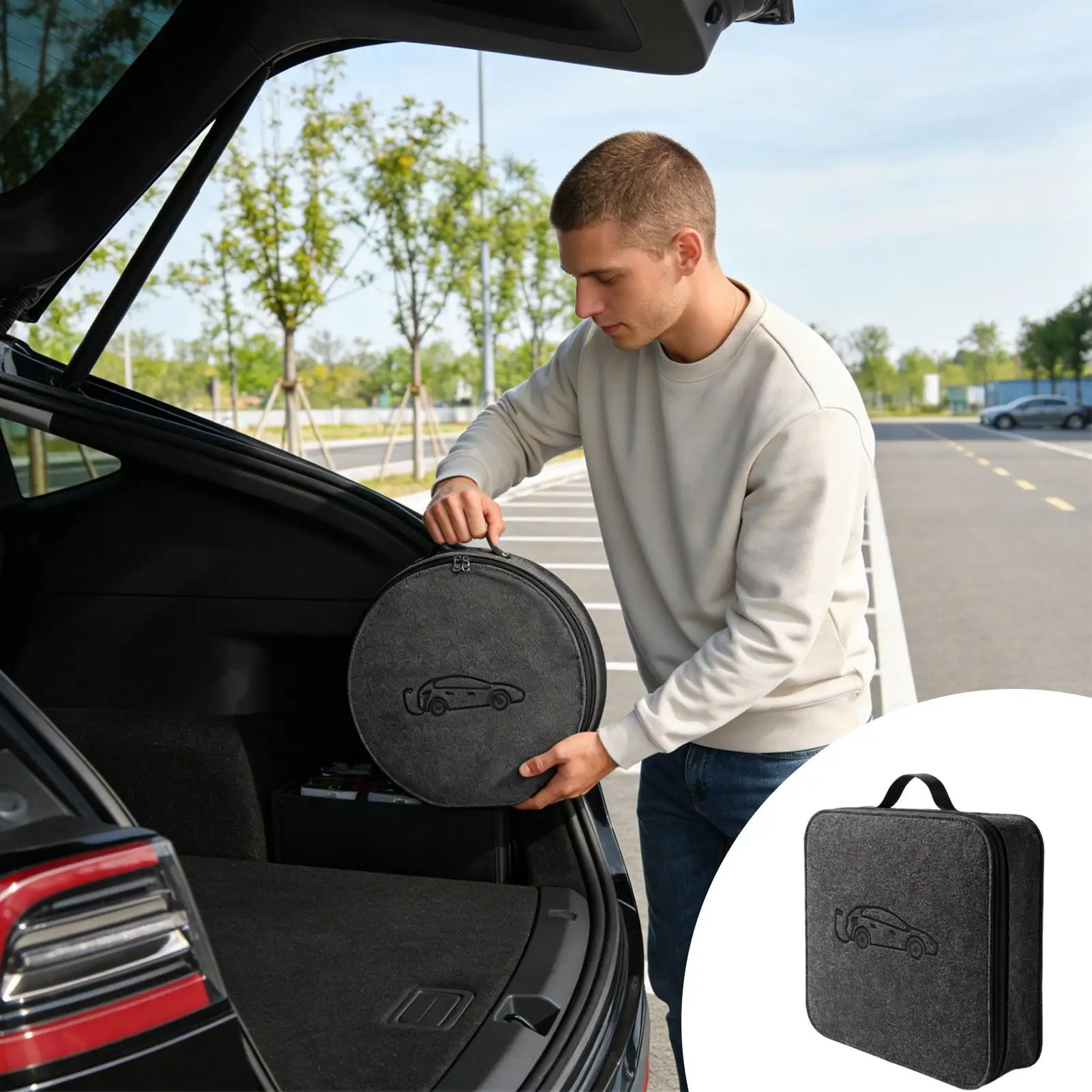 EV Car Charging Cable Storage Bag Round/Square Charging Units Bag for Outdoor Travel Road Trip Daily Driving Commuting