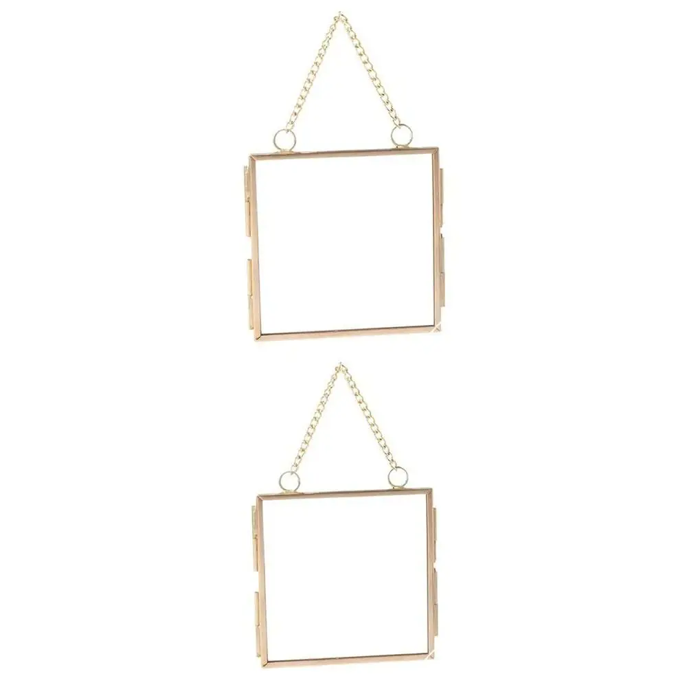 Transparent Photo Picture Frame Creative DIY High Translucent Glass Photo Frame Retro Metal Chain Flower Plant Display Rack Home