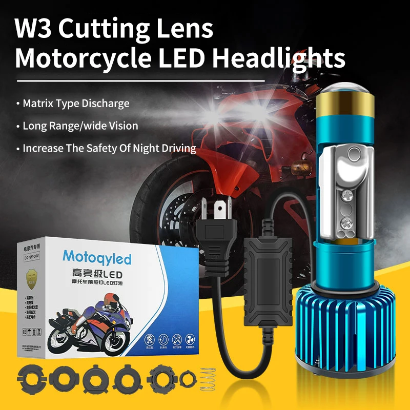 RTS H4 Led Motorcycle Headlight 6000K White Mini Projetor Lens Scooter Motorbike Lamp Automotive Moto Accessories Hi/Lo Beam