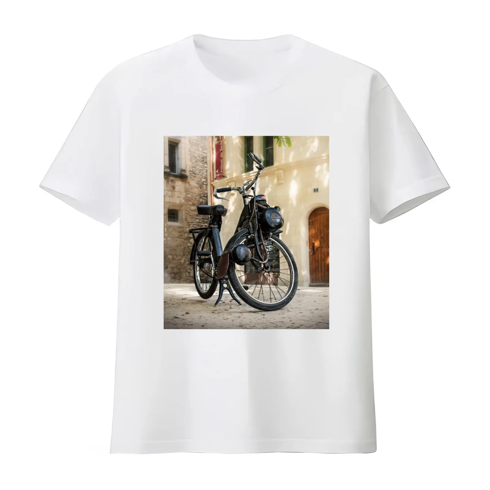 Bicycle with Solex auxiliary motor T-Shirt Summer Casual Cotton Tee Oversized Streetwear Tops Vintage Graphic Print