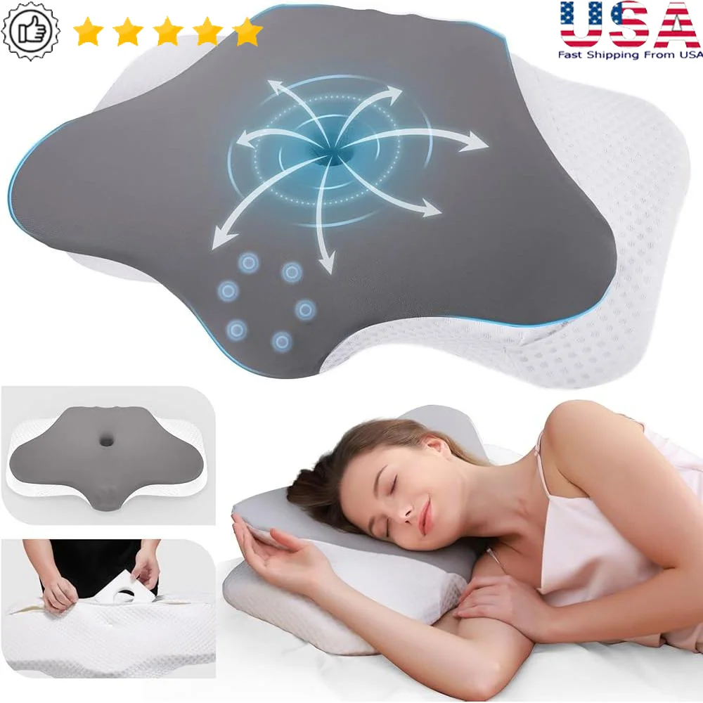 Adjustable Cervical Neck Pillow Ergonomic Memory Foam Cooling Sleep Support Dual Height Pain Relief Contour Bed Pillow