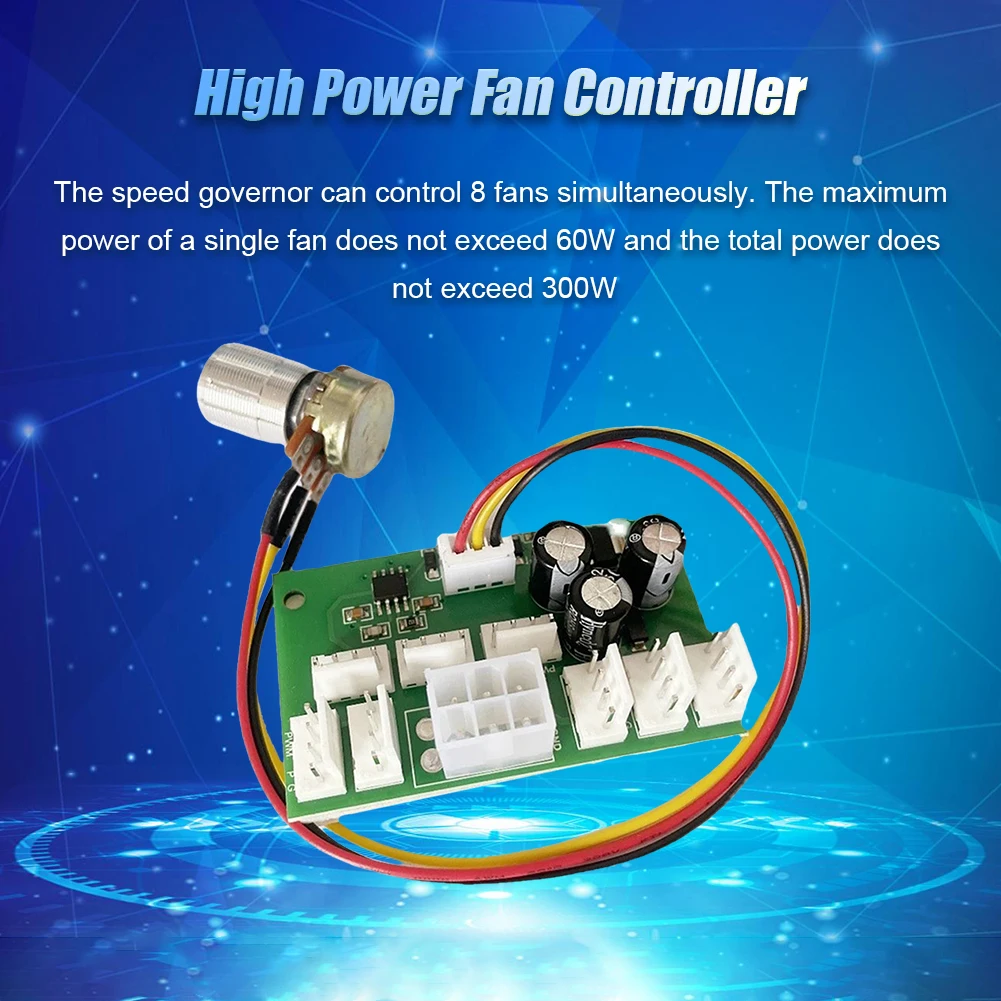 DC12V Fan Speed Controller 3/4-Wire PWM Fan Speed Governor 8-Way High Power Standby 0.015A 25khz for Computer Case Fan