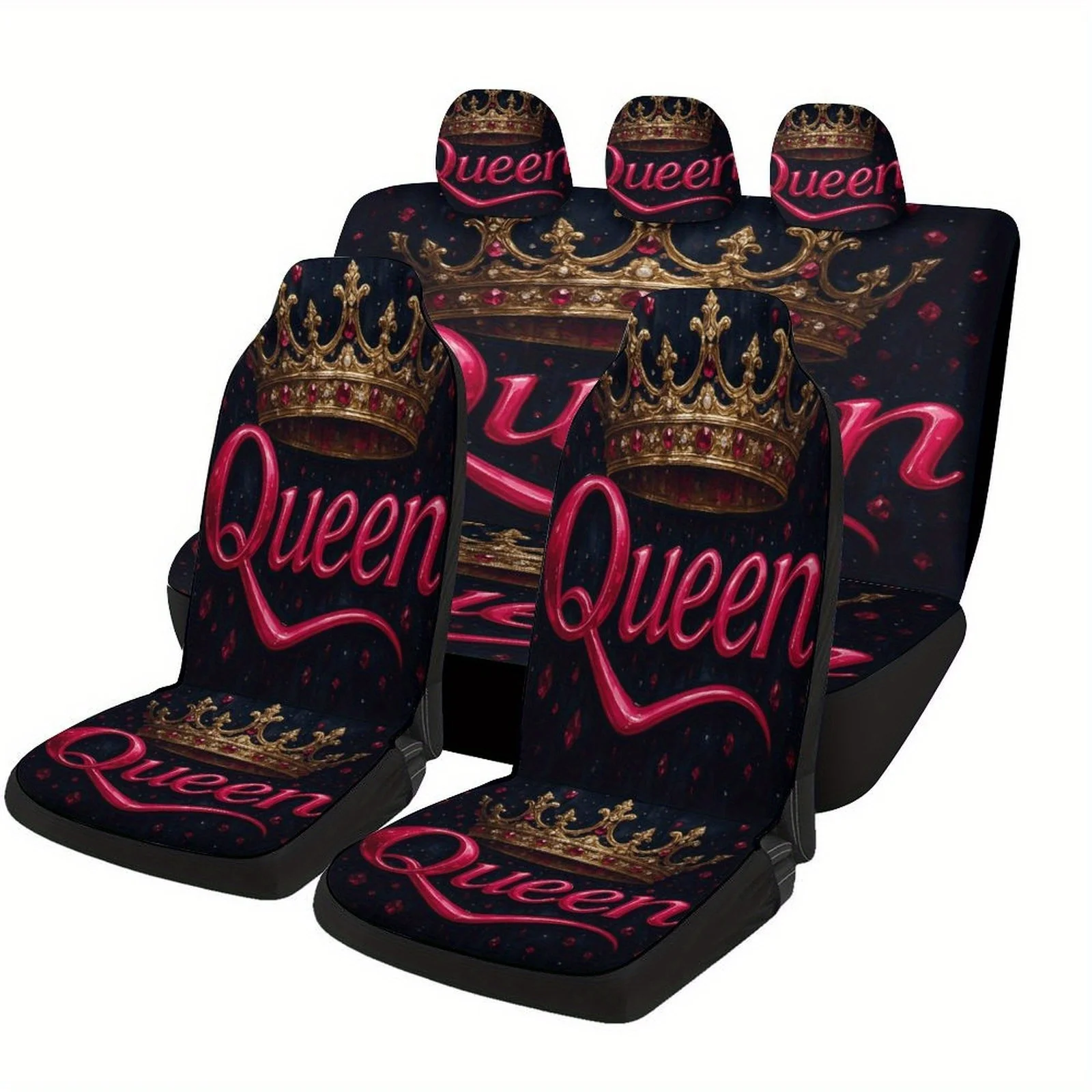

Royal Queen Crown Designed Car Seat Cover Set For Most Cars, Fashionable Novelty Car Seat Protector Covers Full Set, Universal C