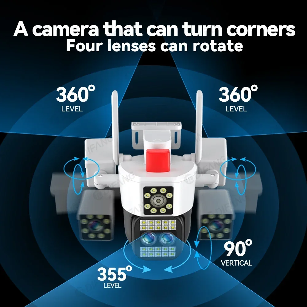 Kamera IP DIFANG 10K UHD WIFI 20MP Optics10X Zoom Cztery ekrany Cztery obiektywy PTZ Automatyczne śledzenie Wodoodporna kamera bezpieczeństwa CCTV