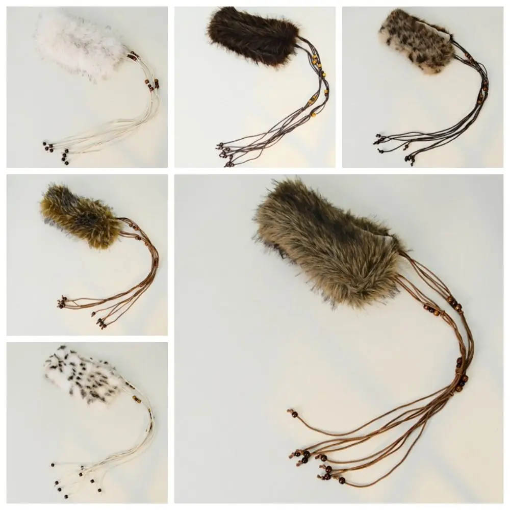 الرجعية Y2K الفراء طوق وشاح حبة خشبية مظهر رائع فروي حزام الخصر فاسق فتاة حار الخصر حبل الخصر التبعي