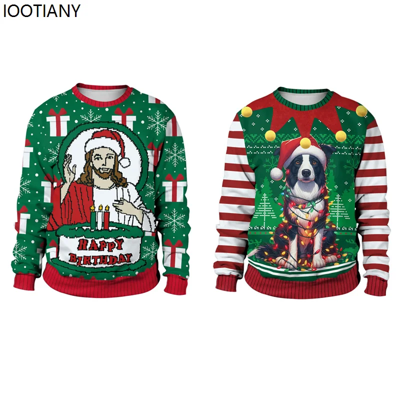 

Autumn And Winter Unisex Ugly Christmas Sweatshirt Santa Claus Elf Cosplay Pullover Long Sleeve O-Neck Streetwear Xmas Gifts New