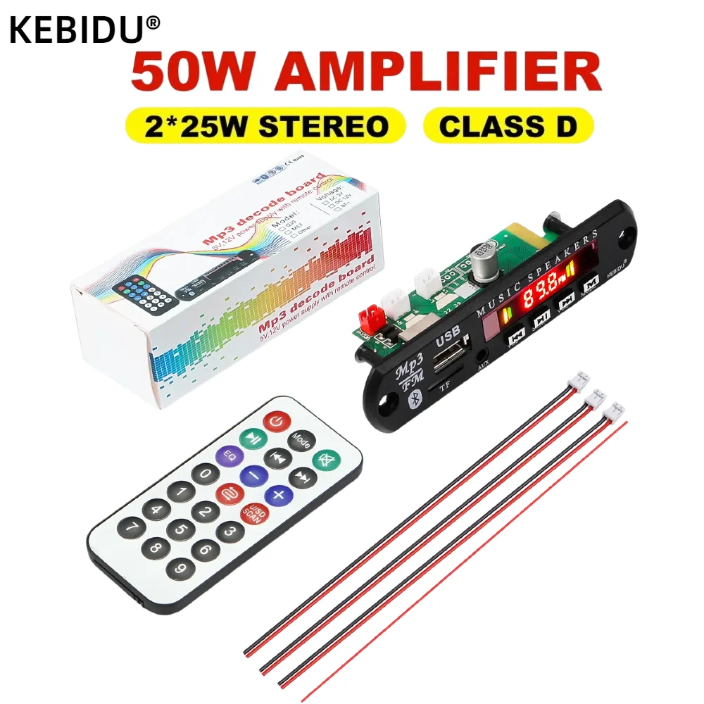 50W Amplifier Bluetooth MP3 WMA APE Decoder Board 12V 25W Handsfree Car Audio USB TF FM Radio DIY Mp3 Music Player With Remote