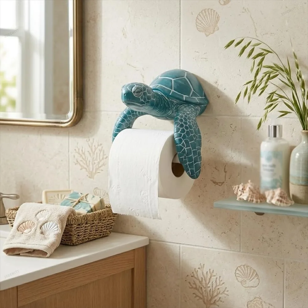 Coastal Themed 3D Printed Turtle Toilet Paper Holder No Drilling Wall Mounted Tissue Rack Easy Install Bathroom Decor Accessory view 2
