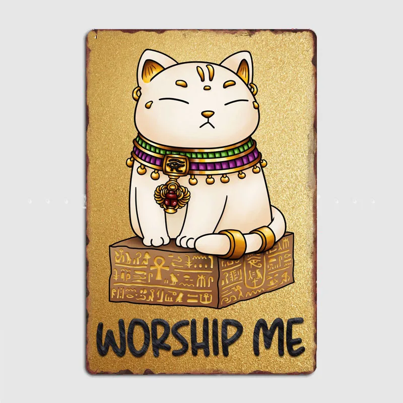 Chubby Cat Egyptian Cat God Gold Sign Metal Sign Poster Garage Room Decor Sign Living Custom Tin Vintage Home Decoration Wall