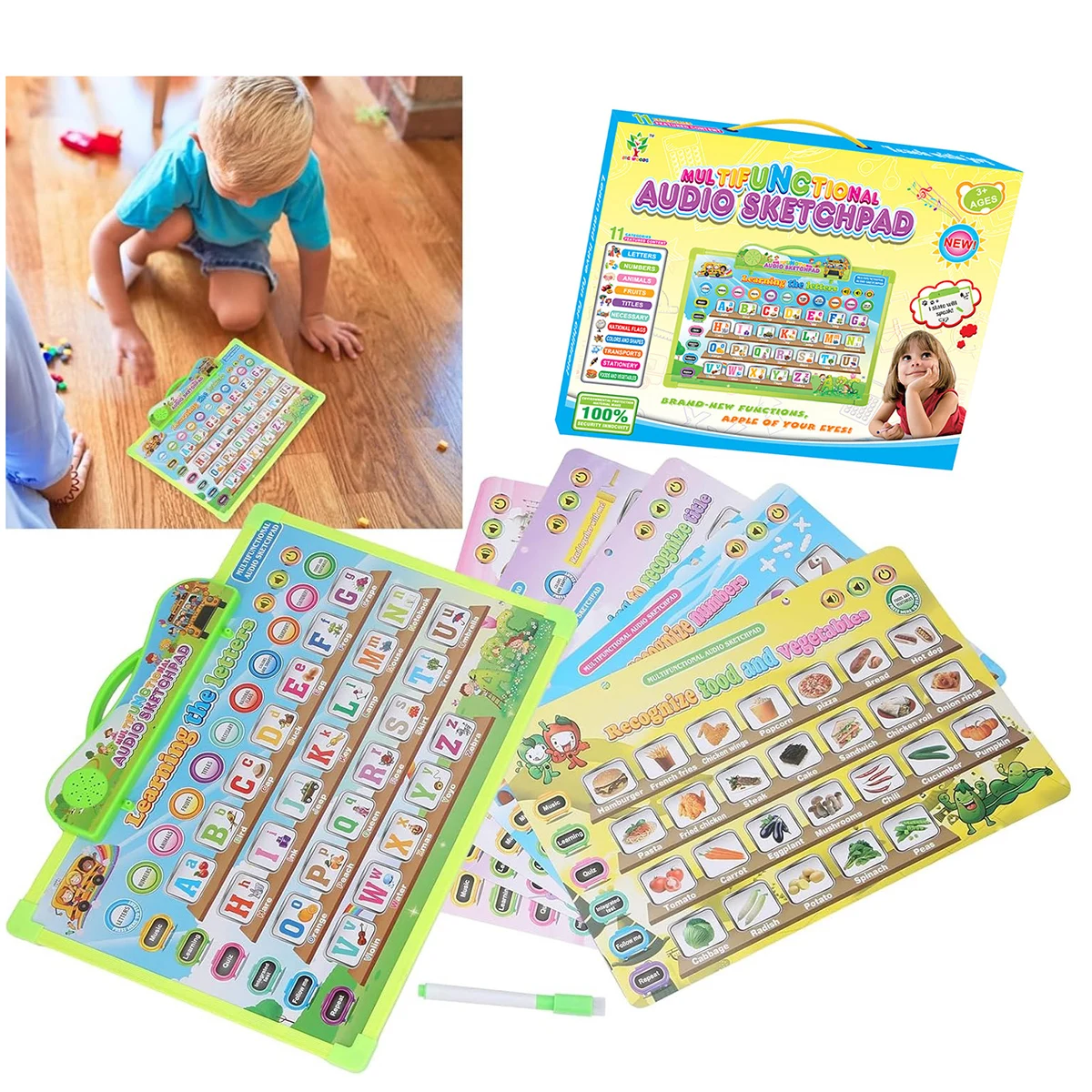 Bloc-notes Audio multifonctionnel pour enfants de 3 ans et plus, 11 catégories, Machine d'apprentissage, Alphabet, chiffres, jouet éducatif cognitif Animal