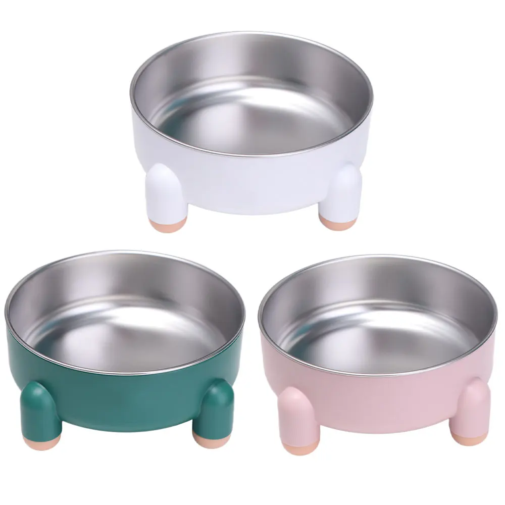 

Non Slip Base Pet Food Bowl Rust Proof Spill Resistant Splash Proof Bowl High Foot Neck Protection Cat Stainless Steel Bowl