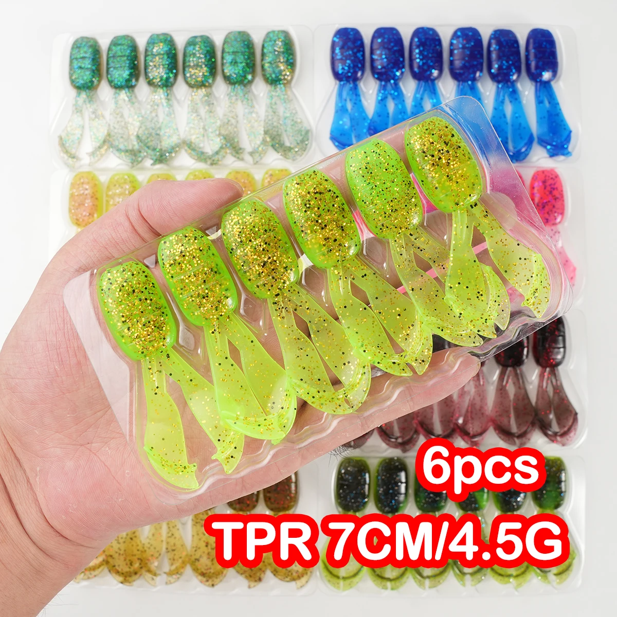 6PCS TPR Floating Soft Fishing Lure 70mm/4.5g Long Tail Worm Bait Wobbler Isca Pesca Artificial Fishing Tackle