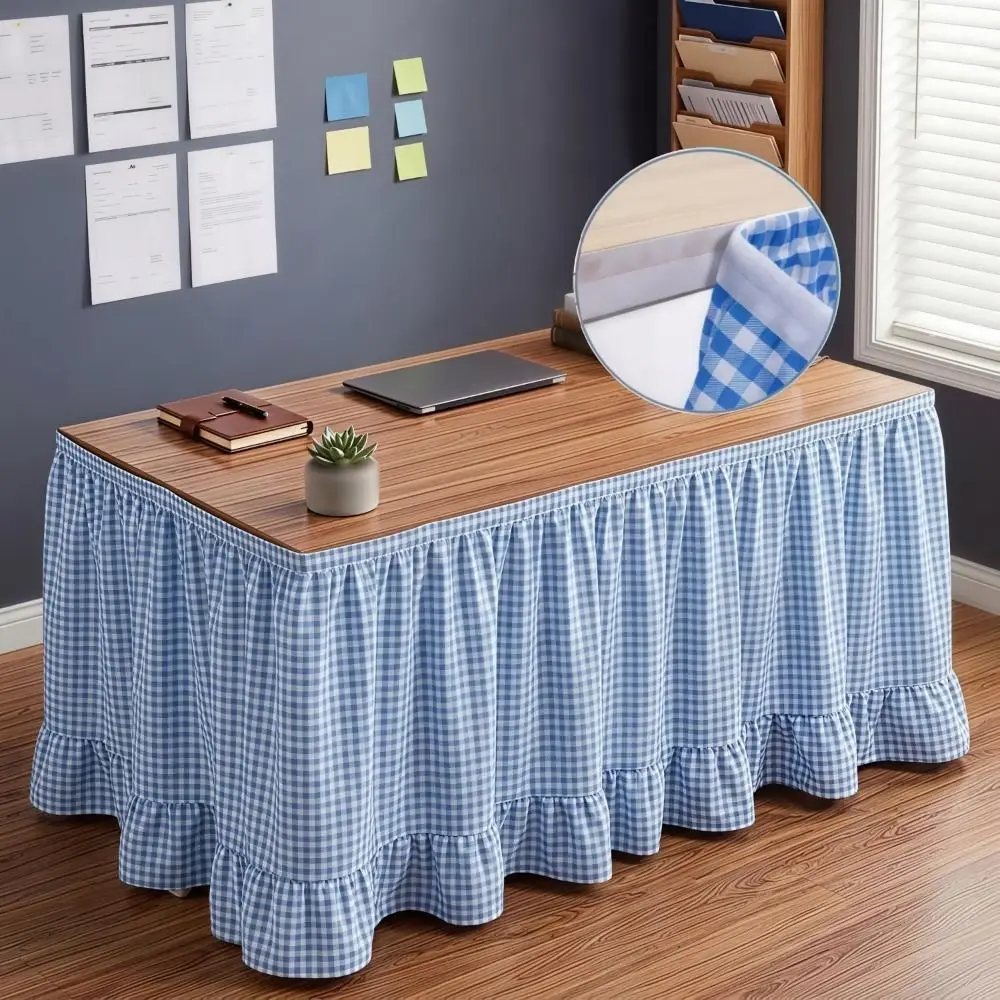 Rural Ruffled Edge Gingham Table Skirt Hook and Loop One-Piece Teacher Desk Skirt 72in Washable Plaid Ruffled Table Skirt Hotel