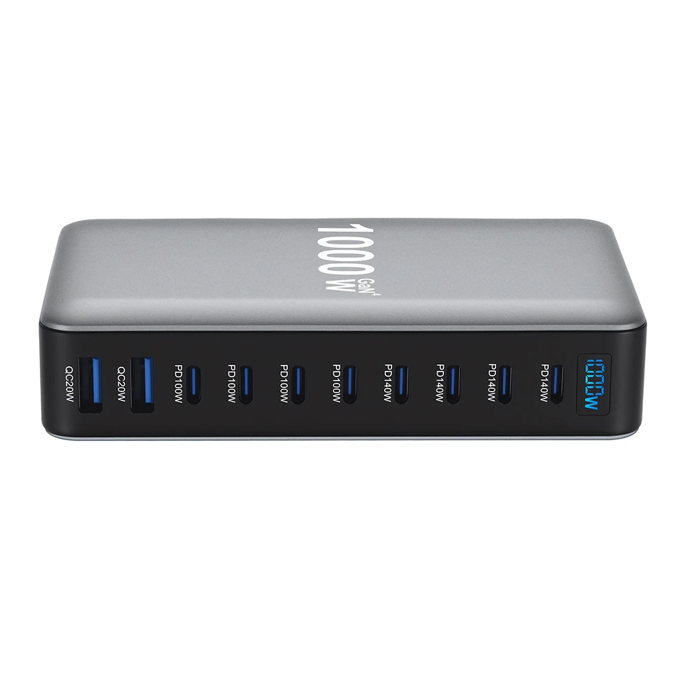 1000 واط محطة شحن سريع GaN PD3.1 140 واط USB نوع C 10 منافذ PPS PD شاحن سطح المكتب لأجهزة الكمبيوتر المحمولة ماك بوك اللوحي آيفون سامسونج