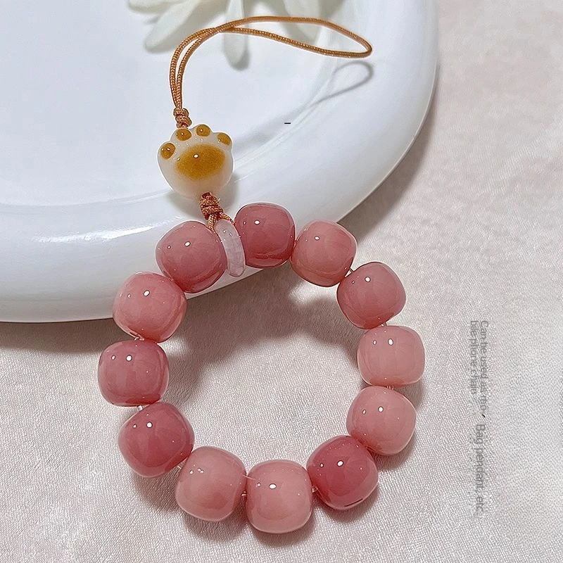 Pink beads mobile phone rope Gui pure handmade DIY accessories small hand twisted mobile phone supplies pendant