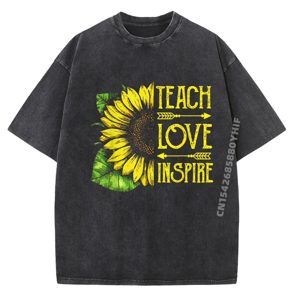 

Футболки с рисунком Sunflower Teach Love Inspire First, мужские топы и футболки, стираная одежда в стиле ретро, последняя футболка с принтом