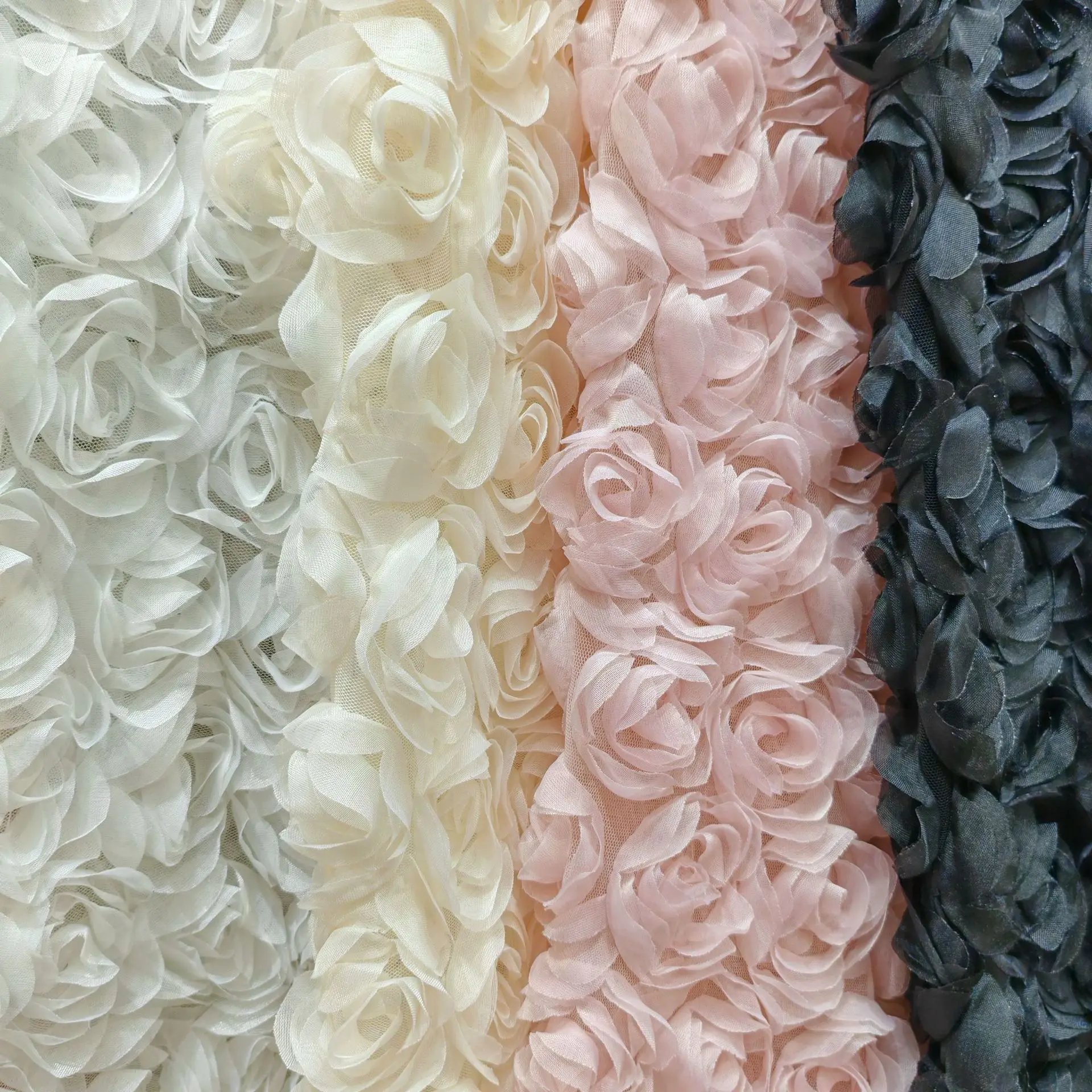 

1 Yard 3D Large Rose Embroidered Mesh Fabric Pink/Purple 1.5m Wide for Evening Gown Stage Dress DIY Sewing Elegant Vintage