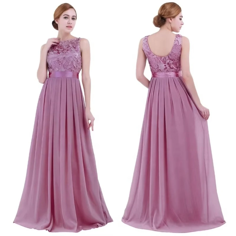 Embroidered chiffon bridesmaid elegant backless long evening dresses Exquisite High Quality Prom Party Gown for Women Customized