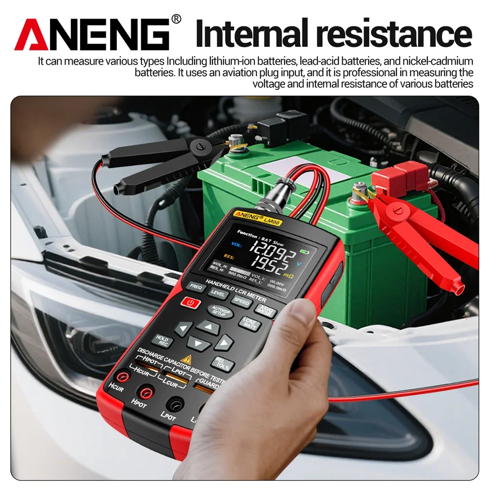 Detector de Ponte LCR ANENG LM08 com LCD, Carregamento USB, Retenção de Dados, Desligamento Automático, Testador Multifuncional de Resistência, Capacitância e Indutância
