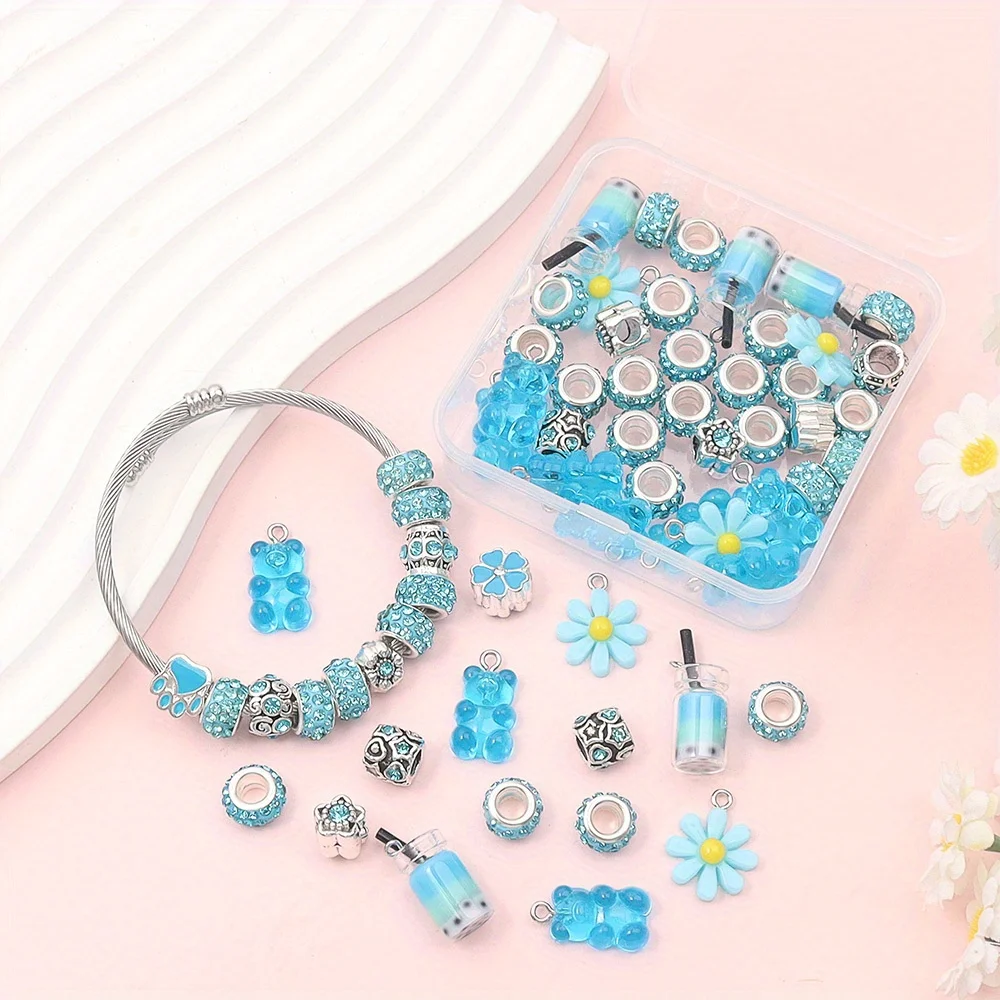 62pcs Mixed Color European Large Hole Bead Jewelry Making Kits, can be DIY Bracelet Necklace, Beach Party Decoration Accessories