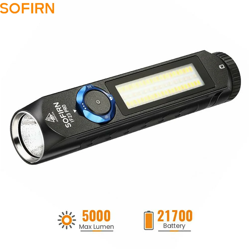 Lampe torche Sofirn IF23 PRO RGB 5000lm XHP70B puissante à LED, rechargeable par USB C 21700 5V 3A avec aimant
