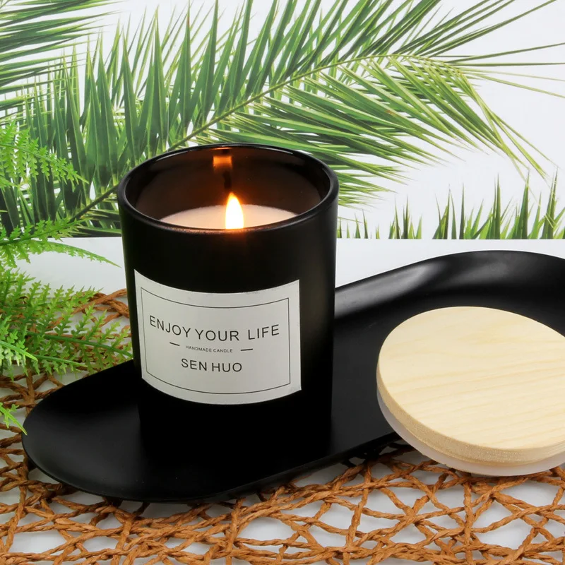 Cross-border handmade smokeless aromatherapy candles wholesale soybean wax DIY wooden cover cup wax fragrance candle set gift