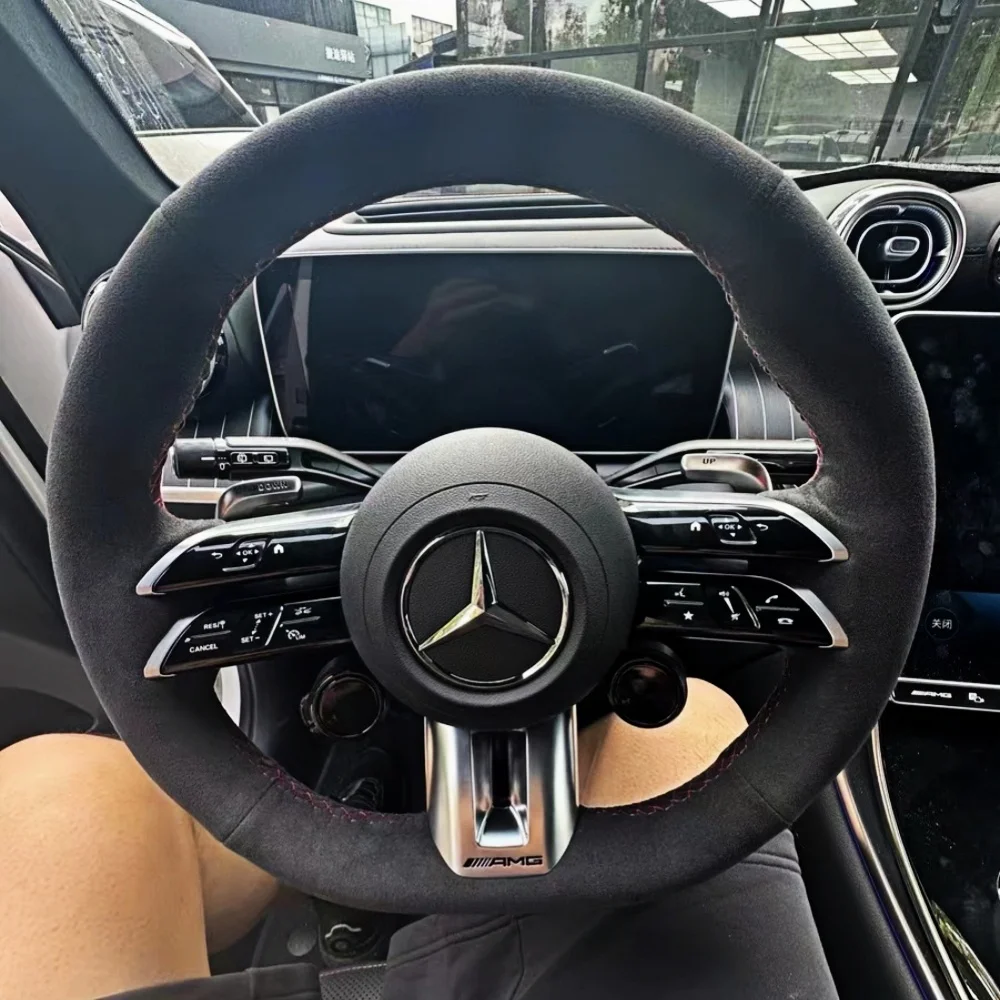 Custom Car Steering Wheel Cover Anti-Slip Suede Leather For Mercedes Benz AMG GT E63 EQE 43 53 SL43 SL55 Avant Steering Wrap