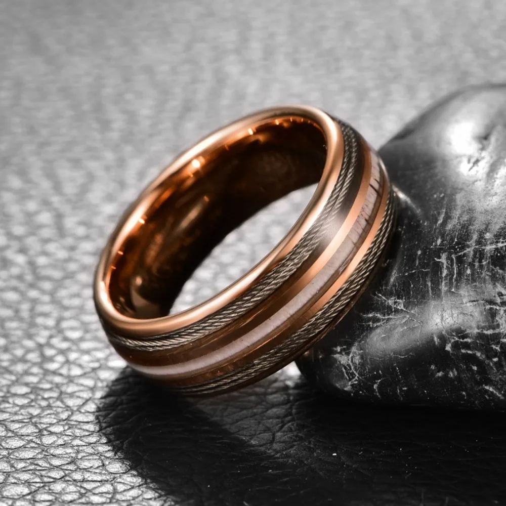 Somen 8mm Tungsten Carbide Wedding Band For Men Antler Inlay Center Rose Gold Color Engagement Rings Fashion Jewelry Bague Homme