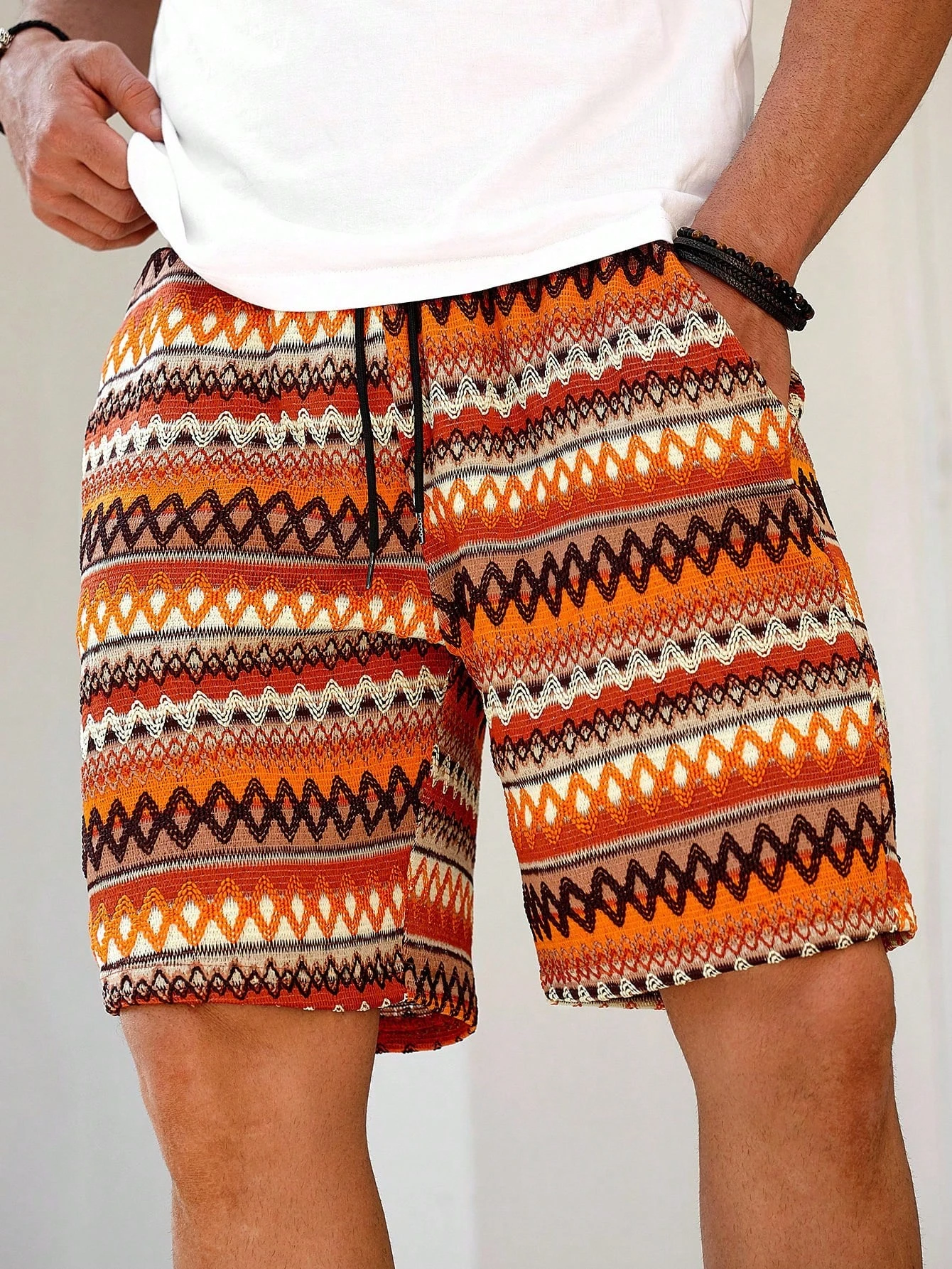 Men's Boho Aztec Print Casual Shorts Summer Vacation Drawstring Elastic Waist Beach Shorts