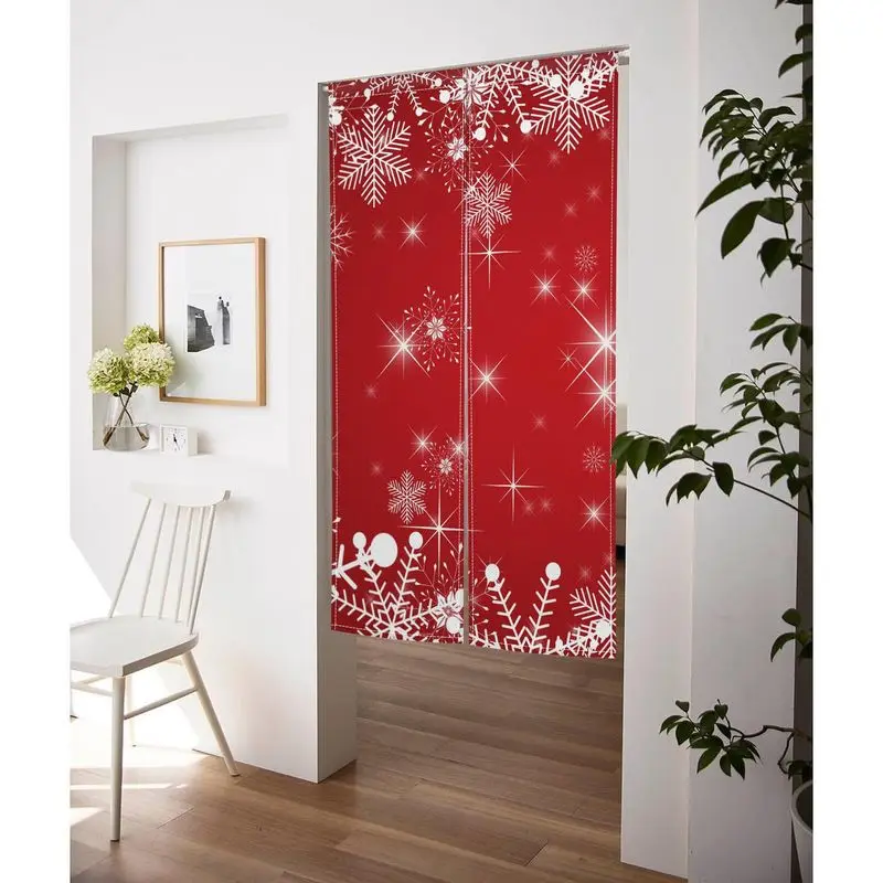 VIKAMA Red White Snowflake Sparkle Half Curtain Hanging Door Curtain Closet Room Tapestry Winter Decor Soft Wash Soft Washable