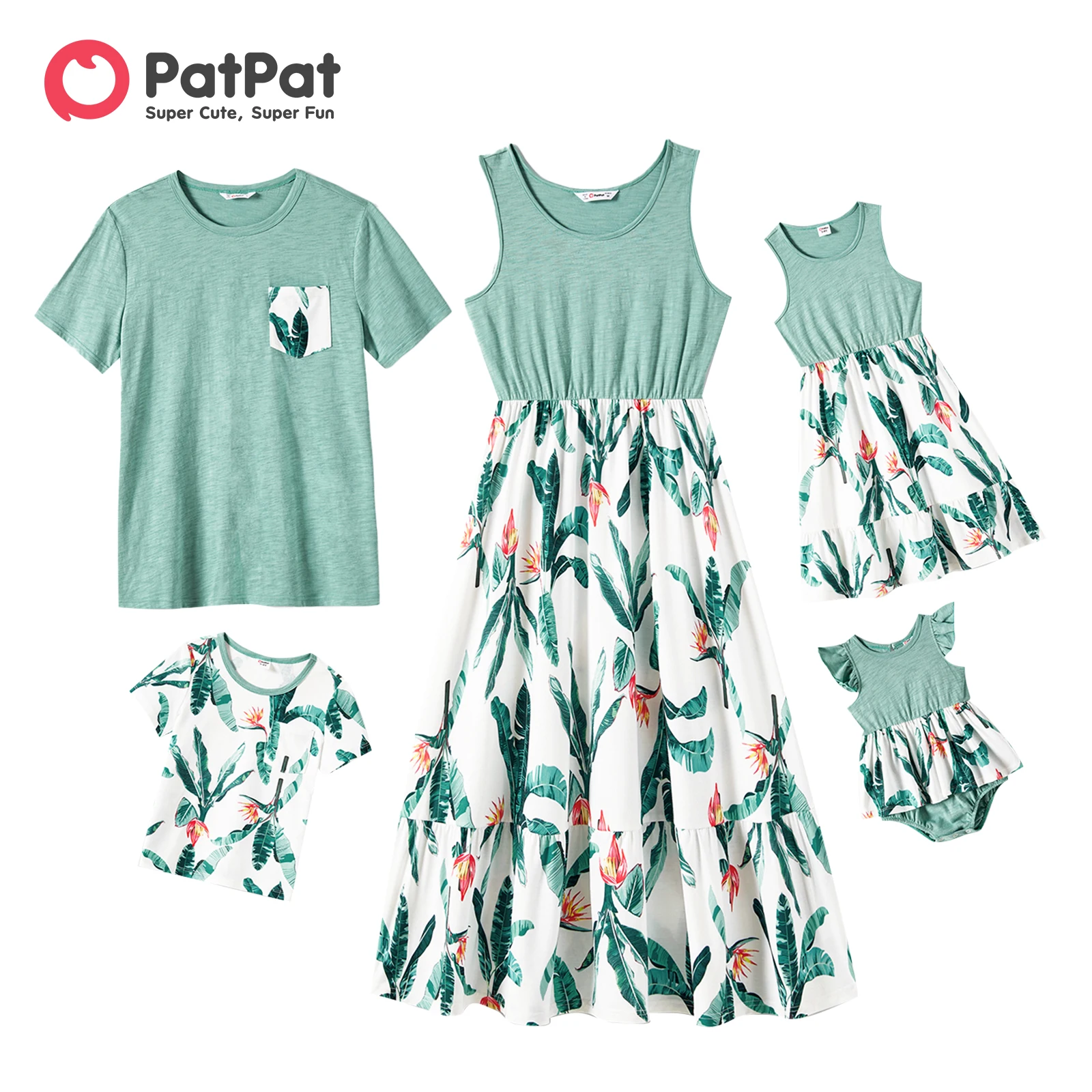 

PatPat Family Matching Outfits Plant Print Panel Ruffle Hem Tank Dresses and Short-sleeve T-shirts Family Looks Sets