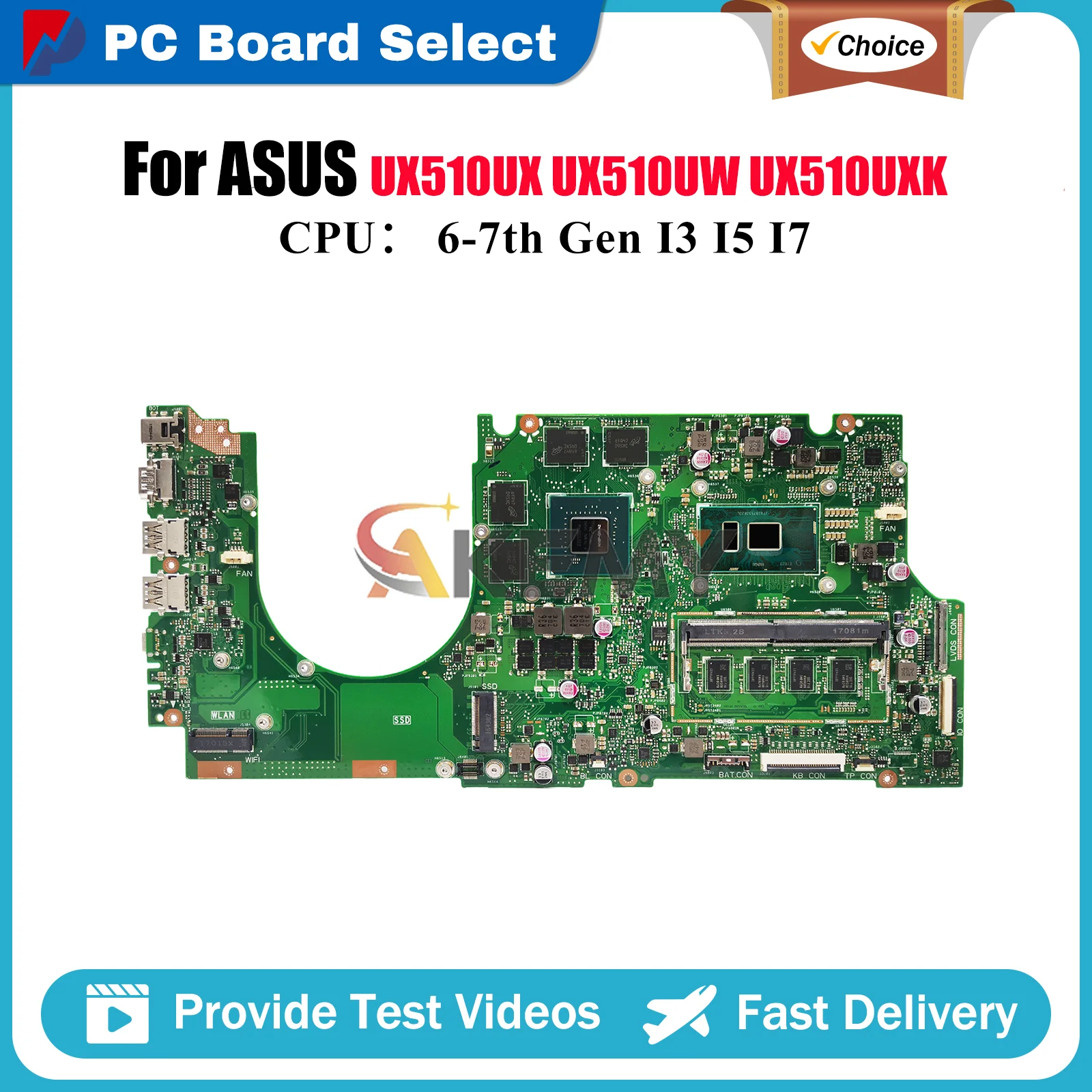 

UX510UX Материнская плата для ноутбука ASUS ZenBook V510U UX510UW U5000U UX510UWK UX510U UX510UX UX510UXK Материнская плата с процессором I3 I5 I7