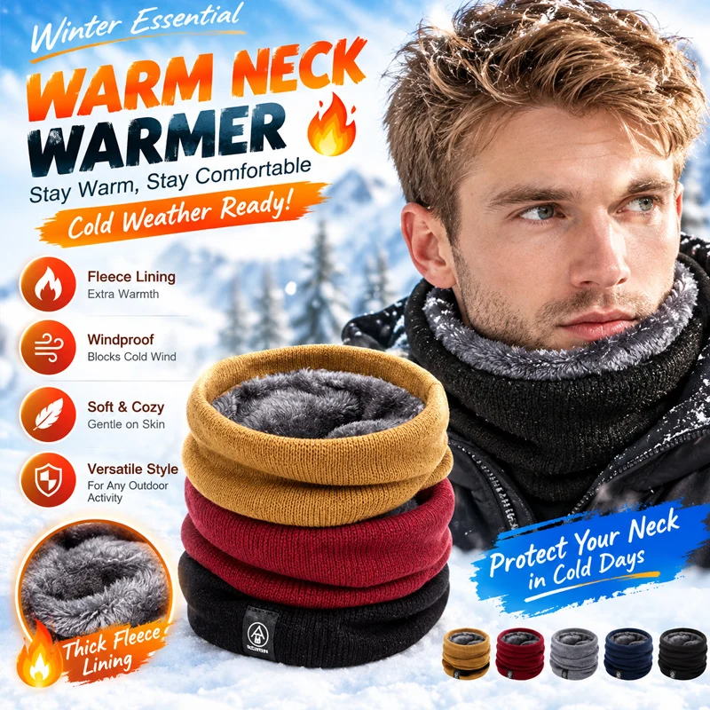 Winter Knit Neck Gaiter and Windproof Scarf Warm Thermal Neck Warmer for Sports Skiing Running Hiking Cold Weather Activities
