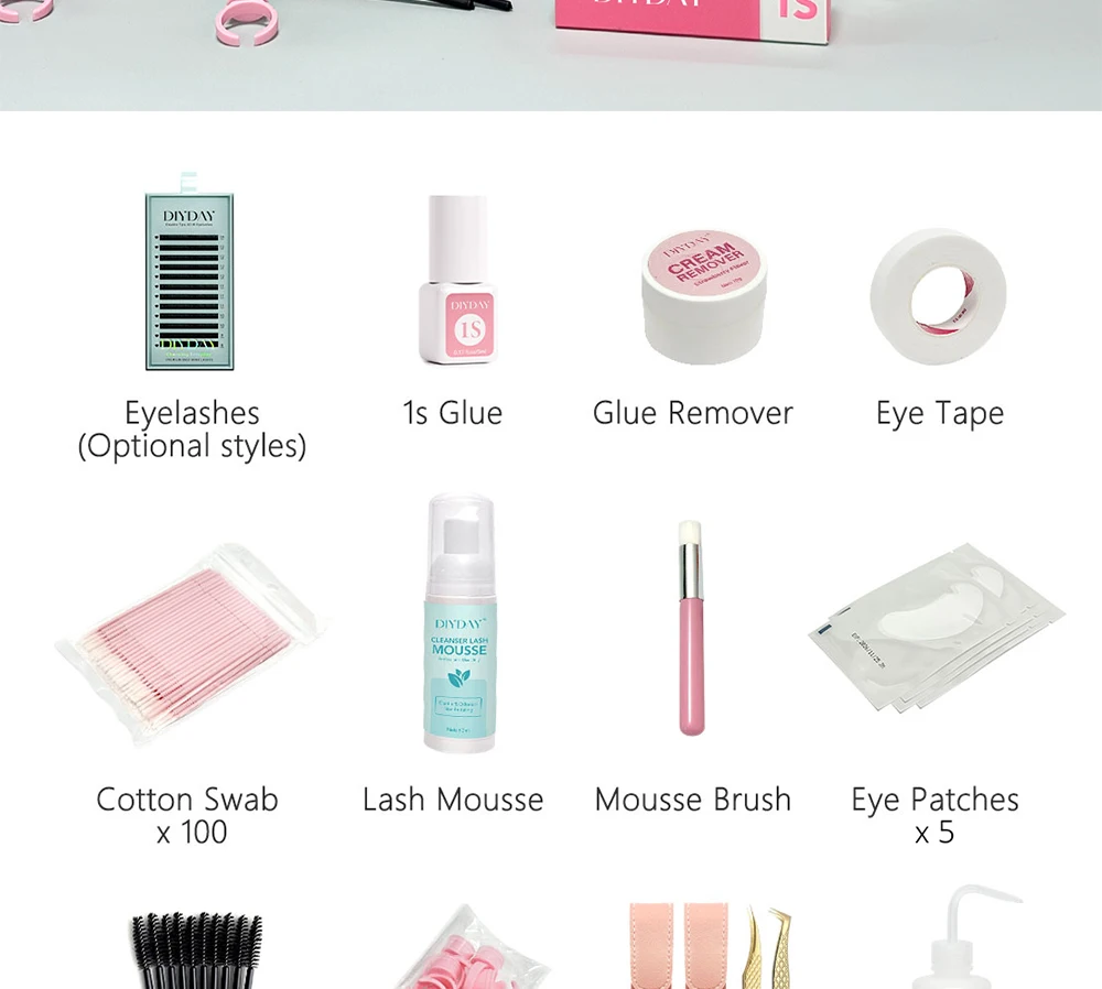 DIYDAY Lash Starter Kit Set für Anfänger, individuelles klassisches 3D-W-Wimpernverlängerungs-Wimpernzubehör, Make-up-Werkzeug-Set – Detail 2