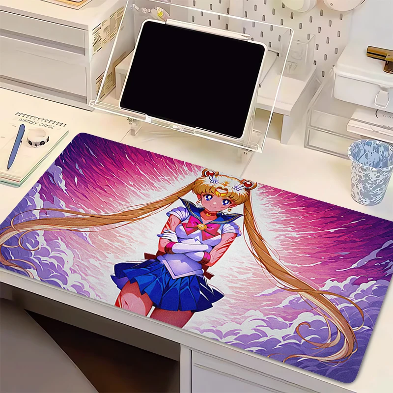 

Коврик для мыши 90x40 см S-Sailor Moon, профессиональный игровой коврик для киберспорта, с закрытыми краями, резиновый, удлиненный, для стола, коврик для мыши и клавиатуры