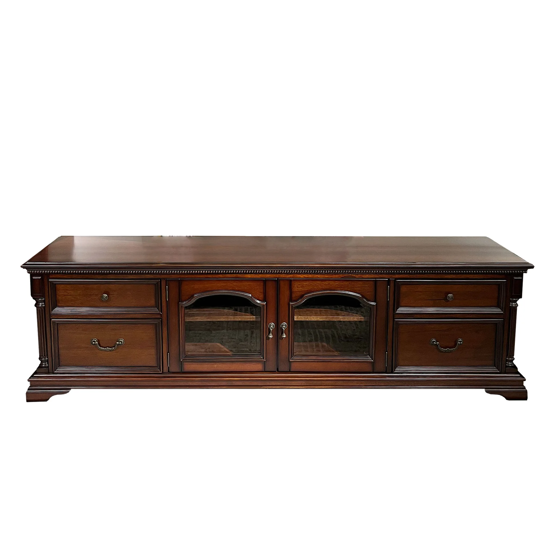 

American rural solid wood classic TV cabinet retro carved Roman column double door villa large apartment living room