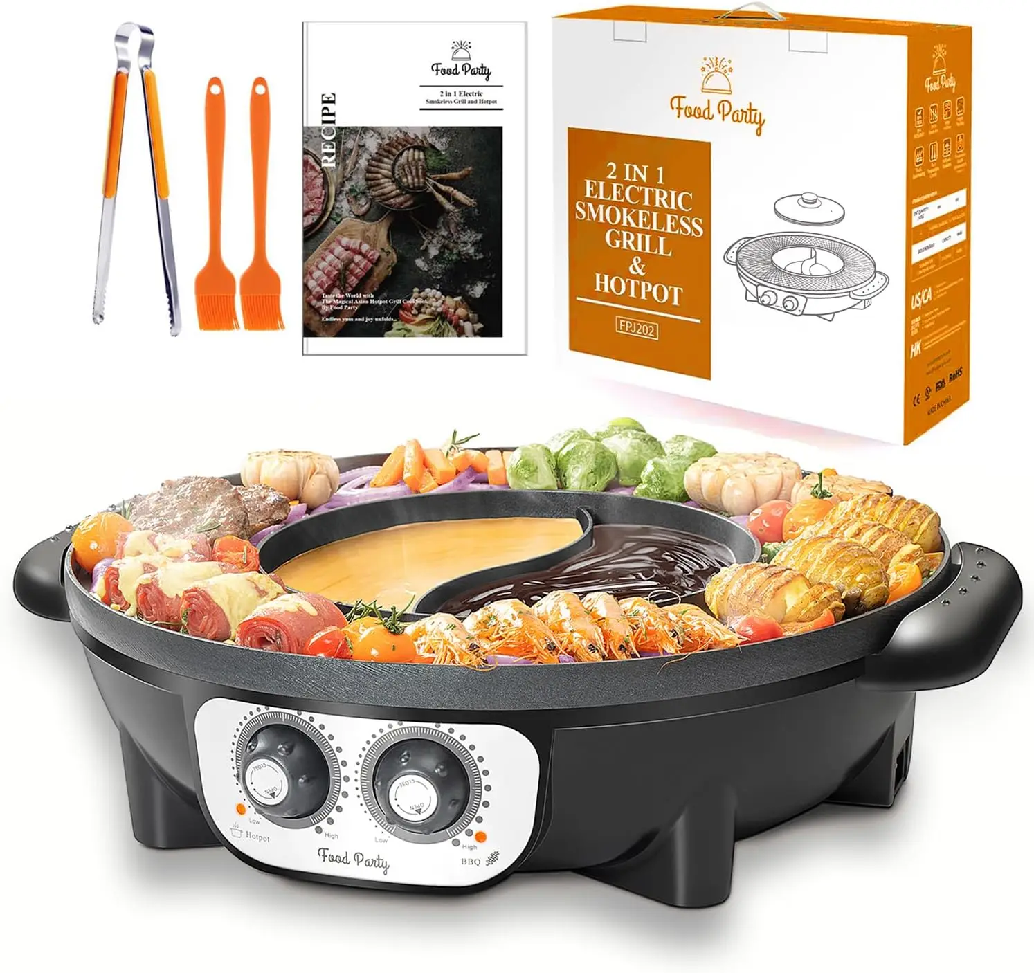 Hot Pot with Grill 2 in 1 Electric Smokeless Grill and Hotpot Pot Combo Korean BBQ Grill 110V 1700W