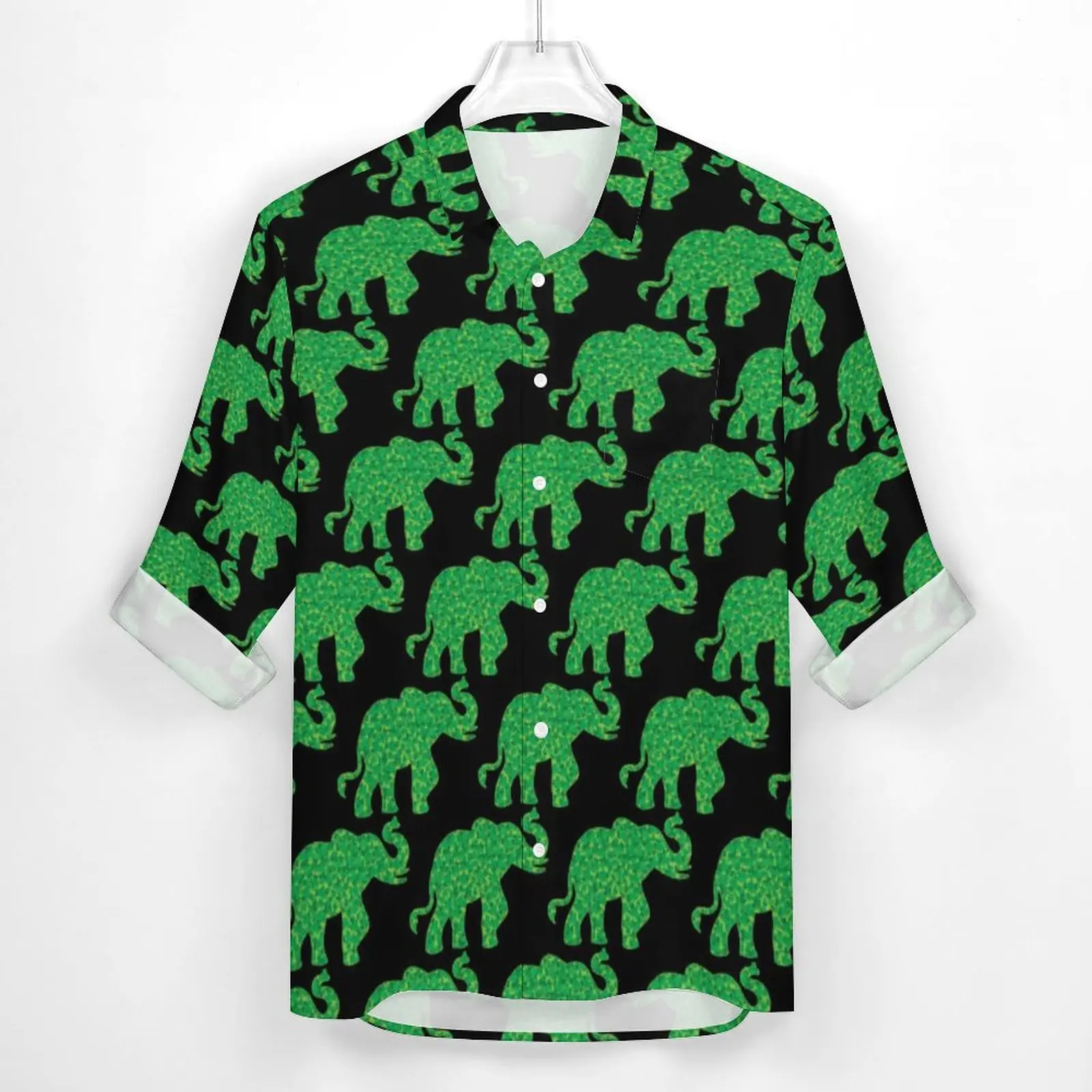 Elephant Print Shirt Male Luck Shamrocks Casual Shirts Spring Y2K Custom Blouses Long Sleeve Novelty Oversized Top Gift Idea