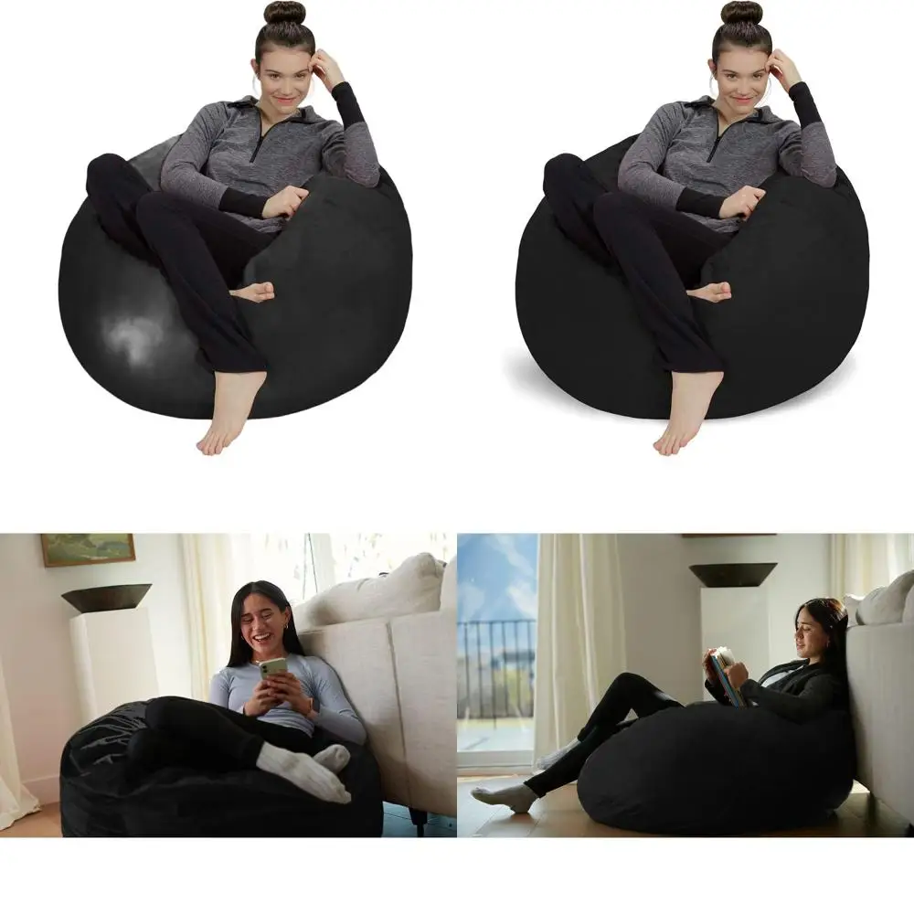 

Ultra Soft Memory Foam Bean Bag Chair - Plush Microsuede Cover - Ideal for Dorms, 3 Feet Tall, Black