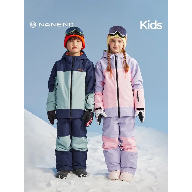 Nanend  Children's snowboard Ski Suit Set Boys and Girls Warm Waterproof Single and Double Ski Overalls