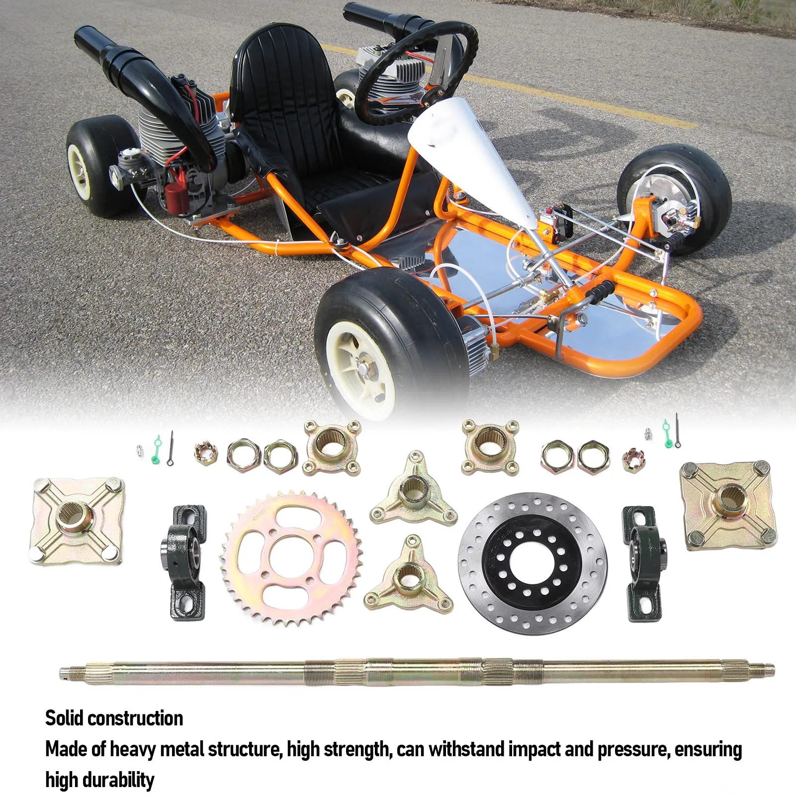 

Go Kart Rear Axle Kit Sprocket Resistant Enhanced Stability Go Kart Rear Axle Assembly 160mm Brake Disc for ATVs