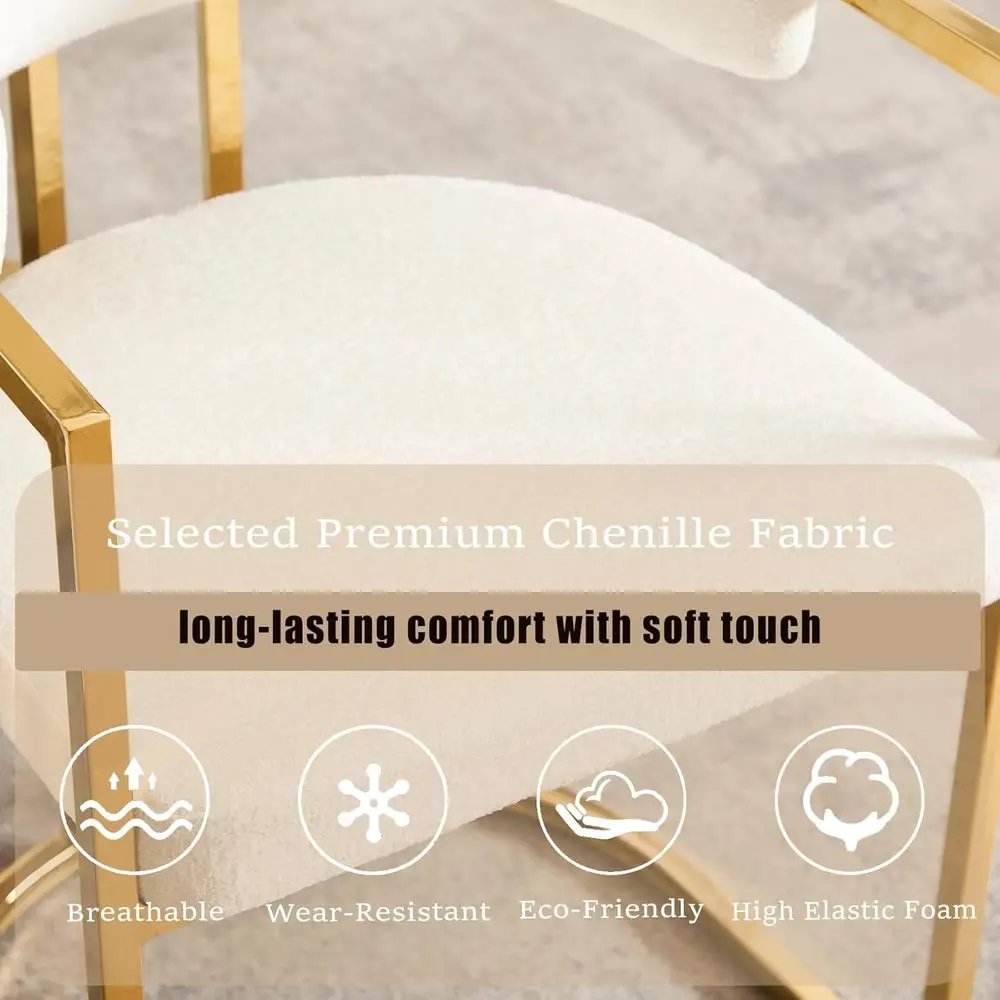 Par de cadeiras de jantar estofadas em forma de barril modernas com pernas douradas, cadeiras com detalhes brancos para cozinha e sala de estar