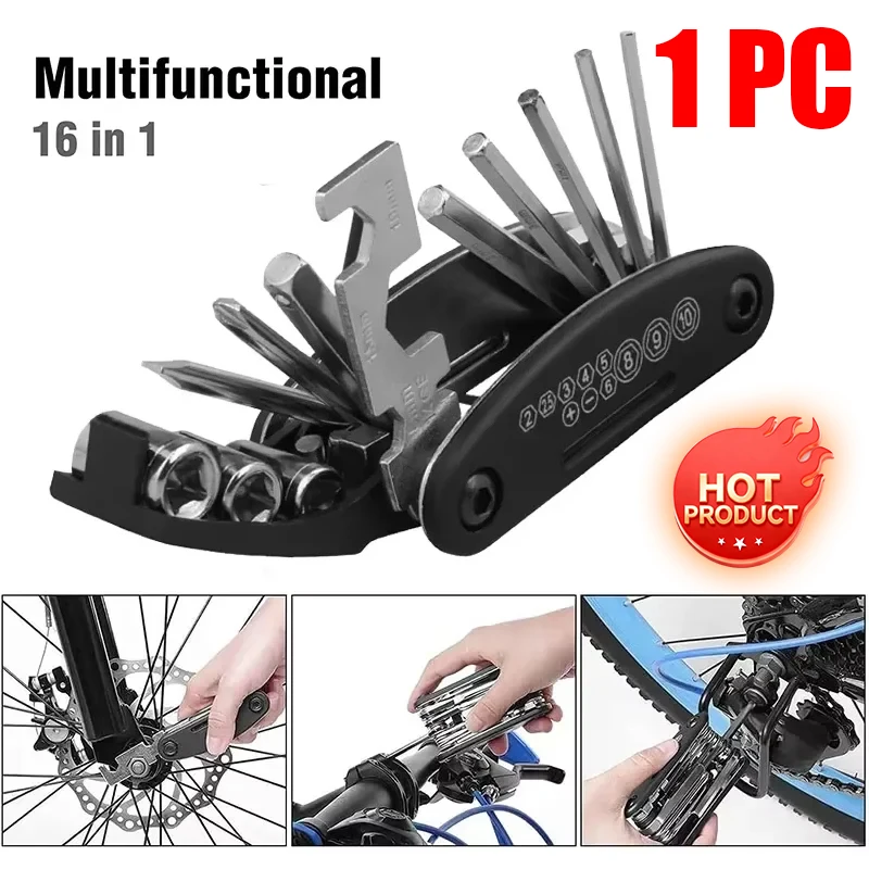 

1PC 16 in 1 Multipurpose Bike Repair Tool Kits Bicycle Multi Tool Screwdriver Tire Levers Hex Spoke Wrench Folding Repair Tools